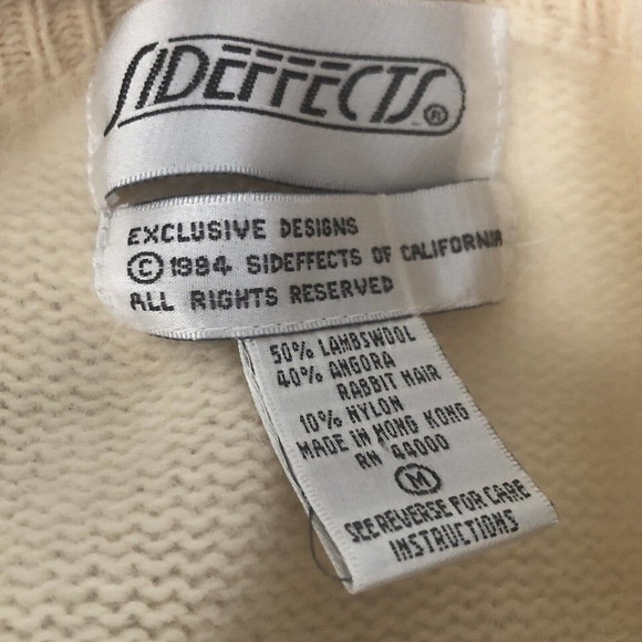 Vintage Sideffects Cream Knit Lambswool Angora Rabbit Hair Sweater Pearls M - Picture 5 of 9